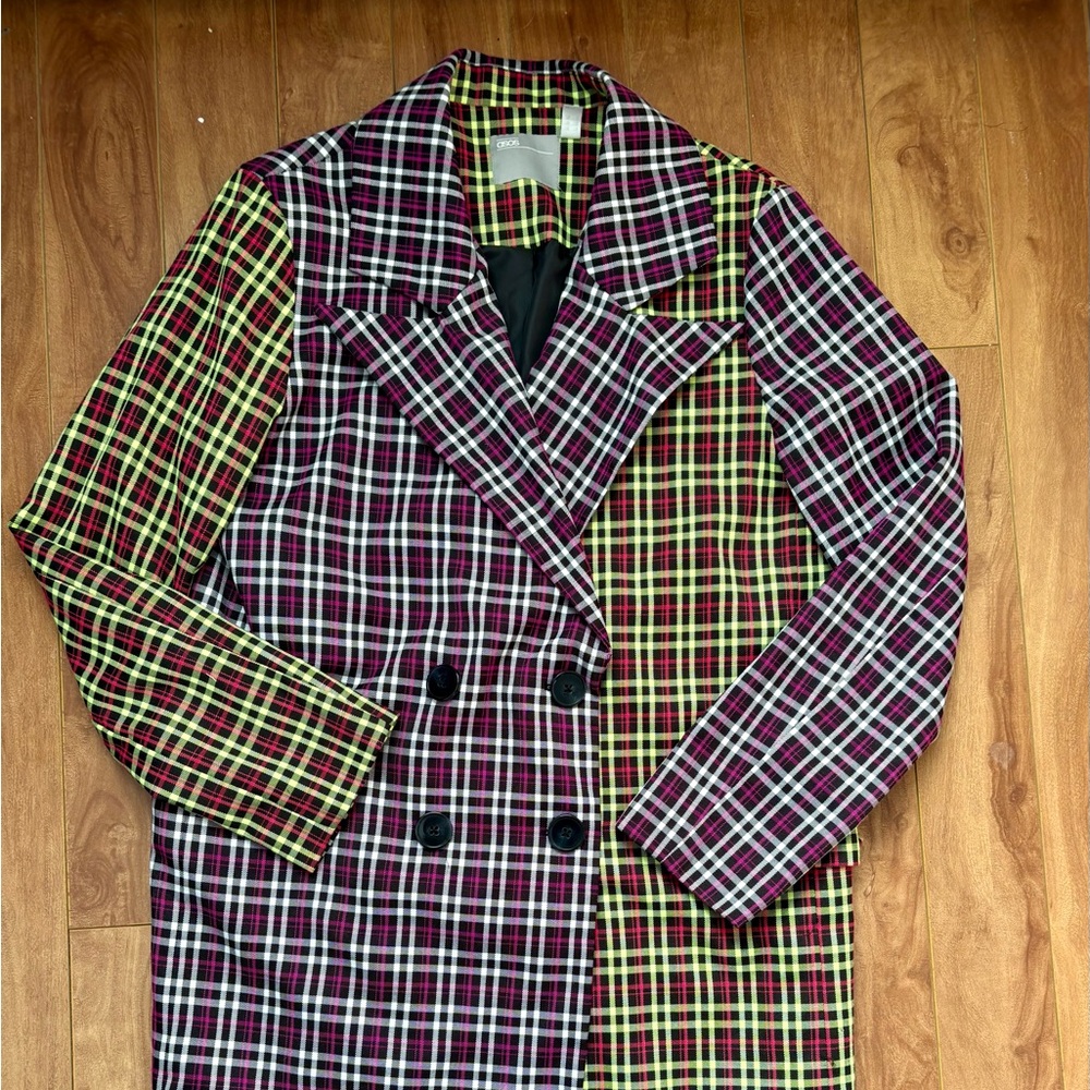 ASOS Checkered Coat with Pink, Yellow and Black Accents